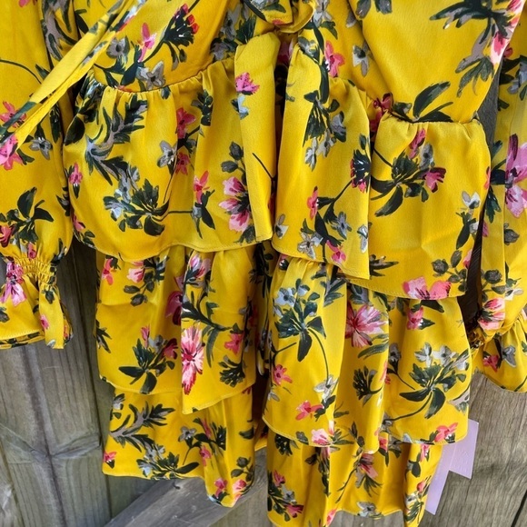 Avec Les Filles Marigold Mustard Yellow Floral Ruffle Detail Mini Dress - Picture 8 of 16